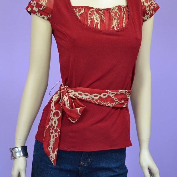 NWT! Red Blouse Top w/ Matching Sash - Picture 4 of 9